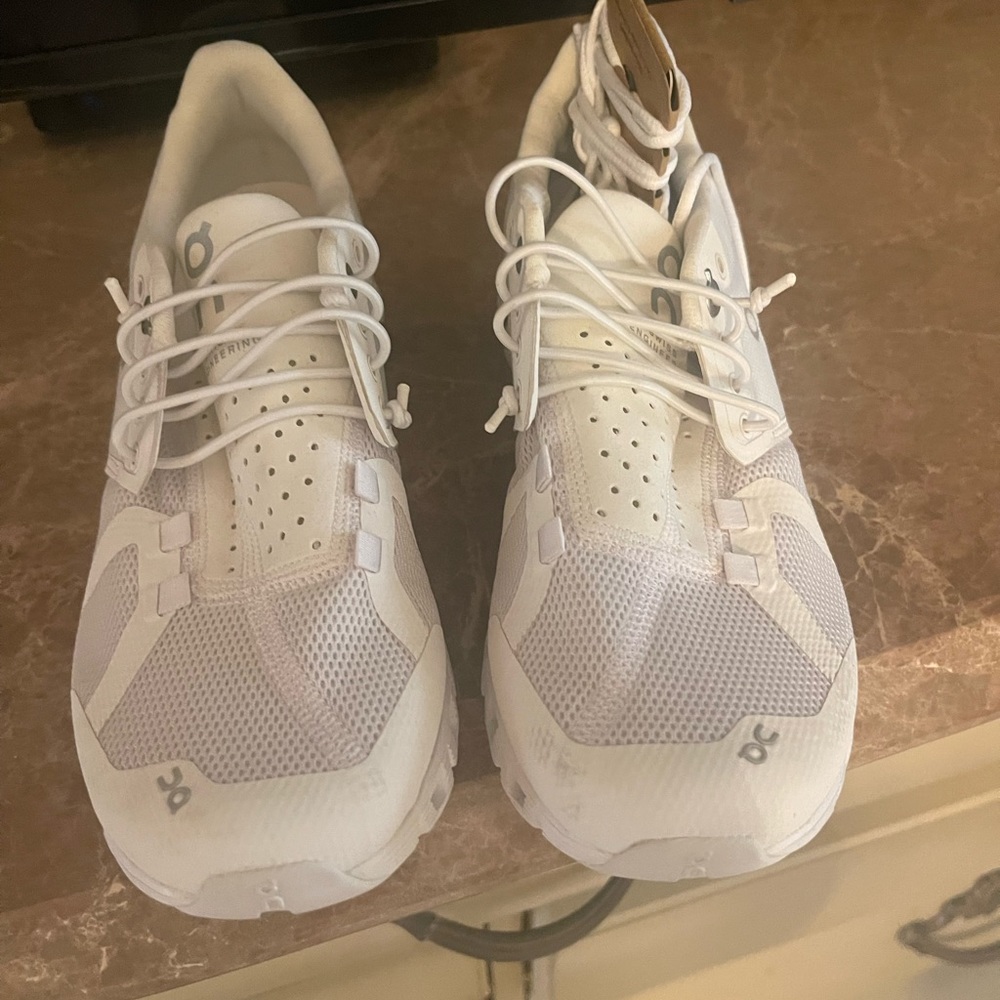 On Running white tennis shoes
